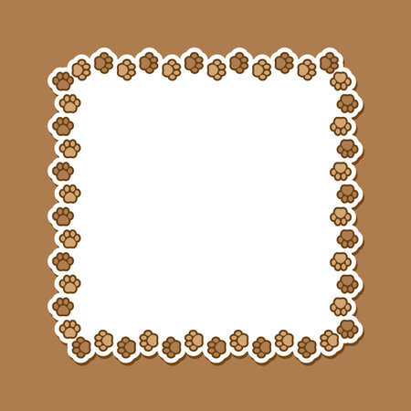 Square frame made of animal paw prints with empty space for your text and images. Cute dog paw print border. Vector illustrationのイラスト素材