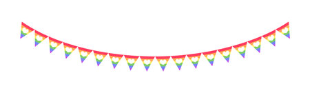 Rainbow flag with hearts pennant garland. Pride month bunting divider simple vector illustration clipartのイラスト素材