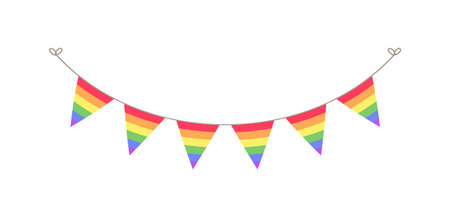 Rainbow flag pennant garland. Pride month bunting divider simple vector illustration clipartのイラスト素材