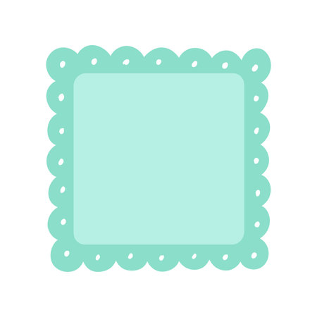 Scalloped Edge Square Frame Badge Vector. Simple label sticker template. Cute vintage frill ornament. Vector illustration isolated on white background.のイラスト素材
