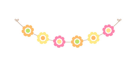 Cute spring floral garland illustration. Flower buntings for springtime designs.のイラスト素材