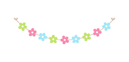 Cute spring floral garland illustration. Flower buntings for springtime designs.のイラスト素材