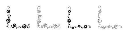 Set of hand drawn floral corner borders. Spring flower page decoration vector illustration.のイラスト素材