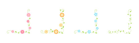 Flower corner frame vector design. Hand drawn floral corner borders.のイラスト素材