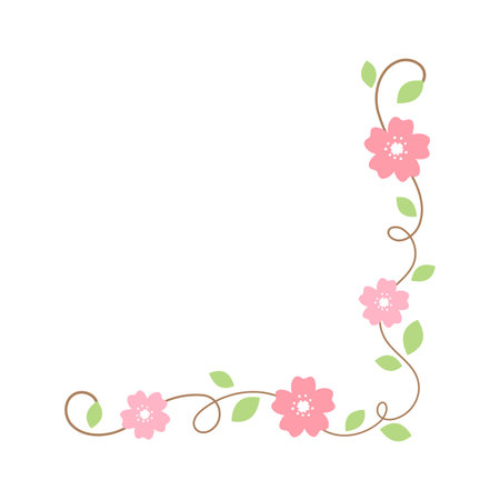 Flower corner frame vector design. Hand drawn floral corner borders.のイラスト素材