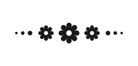 Cute floral page divider doodle illustrations. Simple flower border silhouette artのイラスト素材