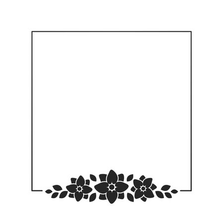 Floral frame template. Square border with hand drawn flower pattern. Vector border with space for text.のイラスト素材