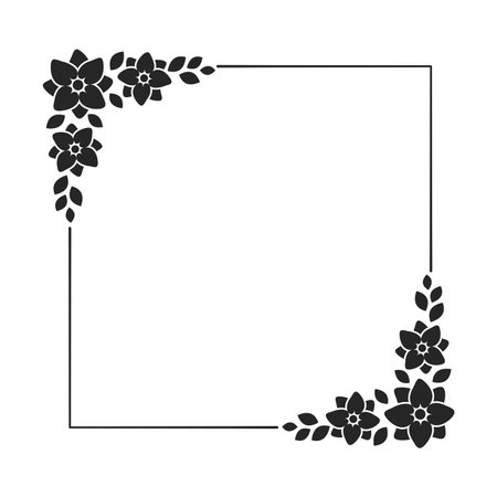 Floral frame template. Square border with hand drawn flower pattern. Vector border with space for text.のイラスト素材