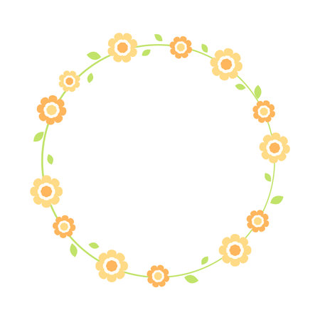 Cute Round Floral Frame Border. Simple minimal flower wreath arrangement perfect for wedding invitations and birthday cardsのイラスト素材