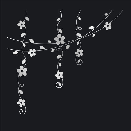 Silver vines with flowers vector illustration. Simple minimal golden floral botanical curtain design elements for spring.のイラスト素材