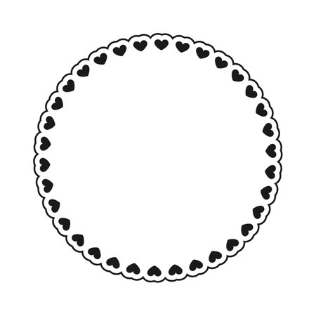 Round scalloped frame with hearts pattern, Pastel Cute Valentines Frame Borderのイラスト素材