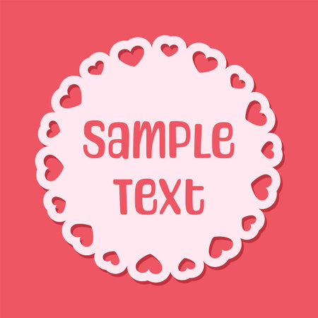 Round scalloped frame with hearts pattern text frame, Pastel Cute Valentines Frame Borderのイラスト素材