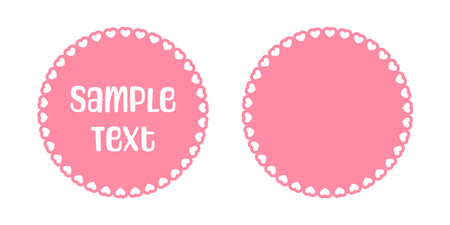 Round scalloped frame with hearts pattern text frame, Pastel Cute Valentines Frame Borderのイラスト素材