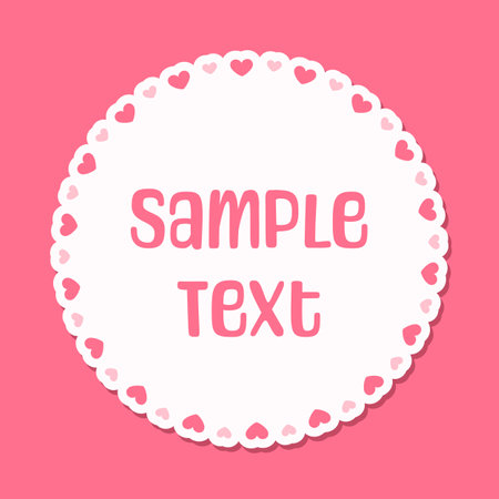 Round scalloped frame with hearts pattern text frame, Pastel Cute Valentines Frame Borderのイラスト素材