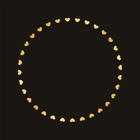 Golden round frame made with heart pattern. Gold Valentines Day Border Template, elegant wedding invitation card vector illustrationのイラスト素材