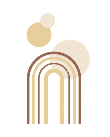 Boho style geometric design elements. Abstract shapes with texture. Neutral terracotta wall decor, cover, print, card, branding designs.のイラスト素材