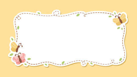 Cute Floral Butterfly Frame. Spring Summer Border Vector Illustration.のイラスト素材