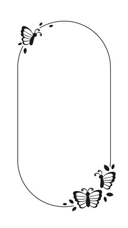 Vertical Butterfly Frame Silhouette. Spring Summer Border Vector Illustration.のイラスト素材