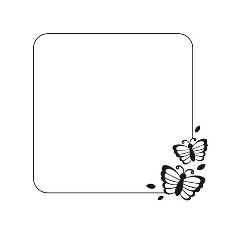 Cute Square Butterfly Frame Silhouette. Spring Summer Border Vector Illustration.のイラスト素材