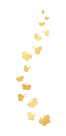 Golden butterflies vector illustration. Beautiful gold butterfly silhouettes with different shapes wings. For invitation, fashion, decorative abstract design elements.のイラスト素材