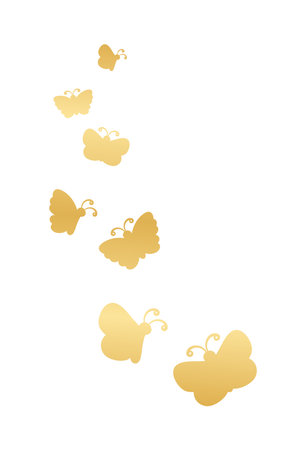 Golden butterflies vector illustration. Beautiful gold butterfly silhouettes with different shapes wings. For invitation, fashion, decorative abstract design elements.のイラスト素材