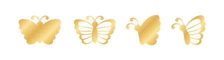 Gold Butterfly Logo Collection. Abstract golden butterfly silhouette icon vector illustration.のイラスト素材