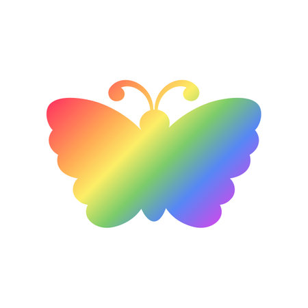 Cute Rainbow Butterfly Icon Silhouette. Spring Summer Pride Month Design Element.のイラスト素材