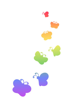Rainbow Butterflies silhouette simple flat vector illustration. Spring Summer Pride Month Design Element.のイラスト素材