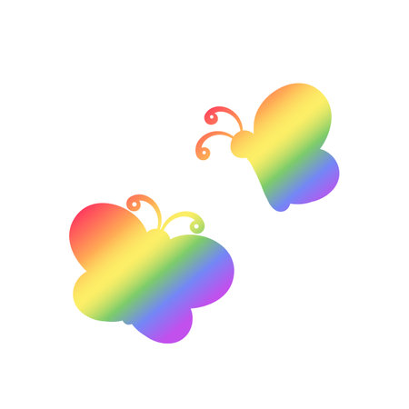 Rainbow Butterflies silhouette simple flat vector illustration. Spring Summer Pride Month Design Element.のイラスト素材