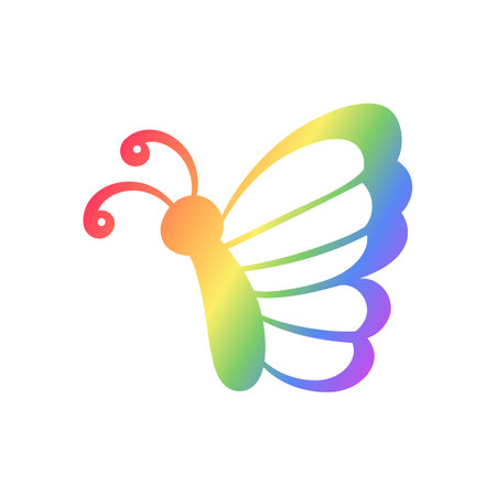 Cute Rainbow Butterfly Icon Silhouette. Spring Summer Pride Month Design Element.のイラスト素材
