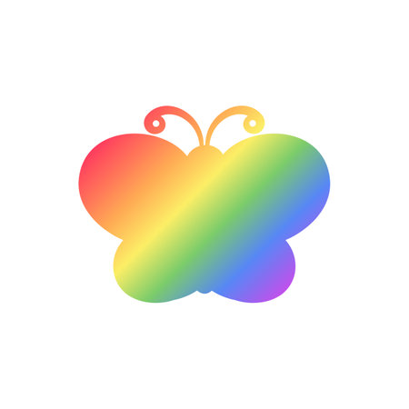 Cute Rainbow Butterfly Icon Silhouette. Spring Summer Pride Month Design Element.のイラスト素材