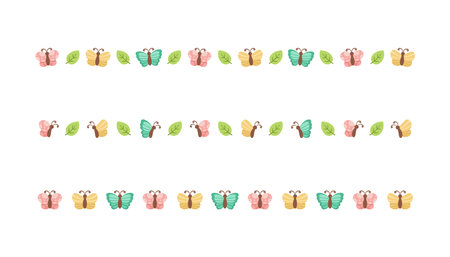 Cute Butterfly Separator Border Divider Set. Spring Summer Nature Pattern Vector Illustration Design.のイラスト素材