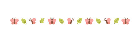 Cute Butterfly Separator Border Divider. Spring Summer Nature Vector Illustration Design.のイラスト素材