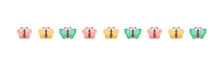 Cute Butterfly Separator Border Divider. Spring Summer Nature Vector Illustration Design.のイラスト素材