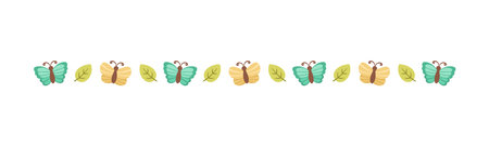 Cute Butterfly Separator Border Divider. Spring Summer Nature Vector Illustration Design.のイラスト素材