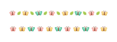 Cute Butterfly Separator Border Divider Set. Spring Summer Nature Pattern Vector Illustration Design.のイラスト素材