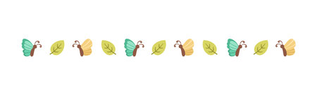 Cute Butterfly Separator Border Divider. Spring Summer Nature Vector Illustration Design.のイラスト素材