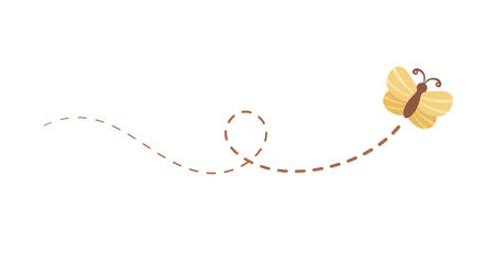Flying Butterfly trail with dashed line route. Nature Spring Summer Design Elementのイラスト素材
