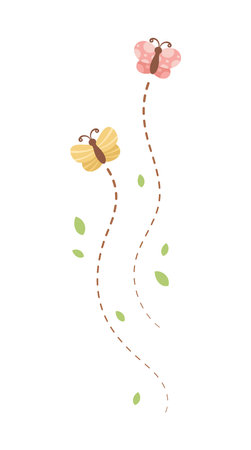 Flying Butterfly trail with dashed line route. Nature Spring Summer Design Elementのイラスト素材
