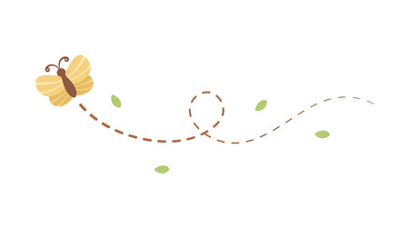 Flying Butterfly trail with dashed line route. Nature Spring Summer Design Elementのイラスト素材