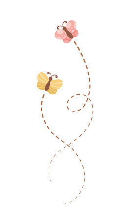 Flying Butterfly trail with dashed line route. Nature Spring Summer Design Elementのイラスト素材