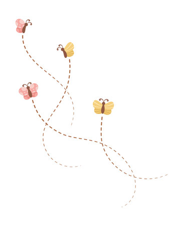 Flying butterflies with dashed line route. Nature Spring Summer Design Elementのイラスト素材