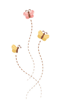 Flying Butterfly trail with dashed line route. Nature Spring Summer Design Elementのイラスト素材