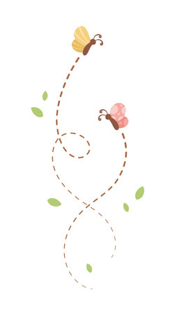 Flying Butterfly trail with dashed line route. Nature Spring Summer Design Elementのイラスト素材