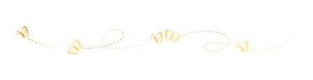 Golden Butterfly Separator Border. Elegant gold butterflies with open wings trail. Vector design elements for spring and summer.のイラスト素材