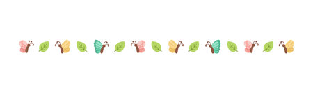 Cute Butterfly Separator Border Divider. Spring Summer Nature Vector Illustration Design.のイラスト素材