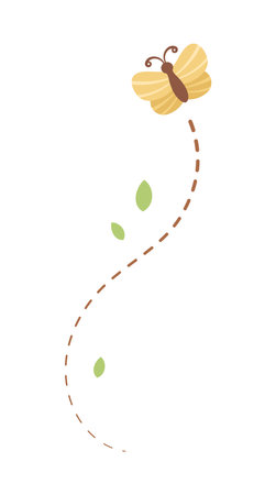 Flying Butterfly trail with dashed line route. Nature Spring Summer Design Elementのイラスト素材