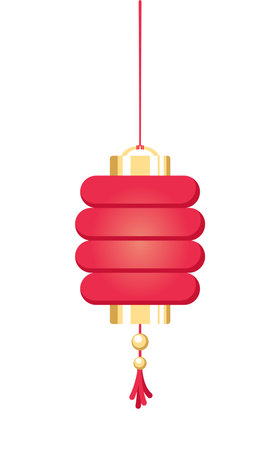 Red Hanging Chinese Lantern, Lunar New Year and Mid-Autumn Festival Decoration Graphic. Decorations for the Chinese New Year. Chinese lantern festival.のイラスト素材
