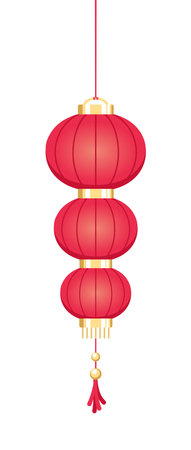 Red Hanging Chinese Lantern, Lunar New Year and Mid-Autumn Festival Decoration Graphic. Decorations for the Chinese New Year. Chinese lantern festival.のイラスト素材