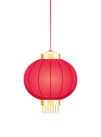 Red Hanging Chinese Lantern Set, Lunar New Year and Mid-Autumn Festival Decoration Graphic. Decorations for the Chinese New Year. Chinese lantern festival.のイラスト素材